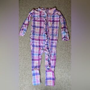 Birdie Bean Plaid Ruffle Purple and Pink Bamboo Convertible Romper 0-3 Months